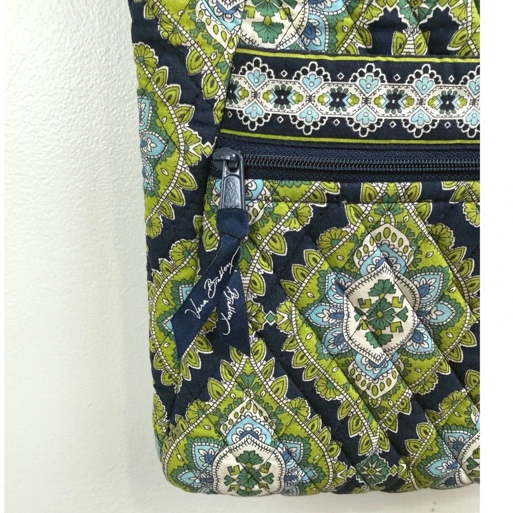 Vera Bradley Crossbody Bag Green Blue Paisley Quilted Cotton Adjustable Strap